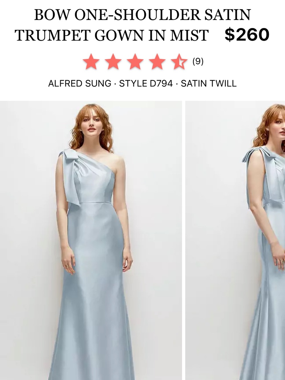 ALFRED SUNG One-Shoulder Satin Gown in Mist Blue